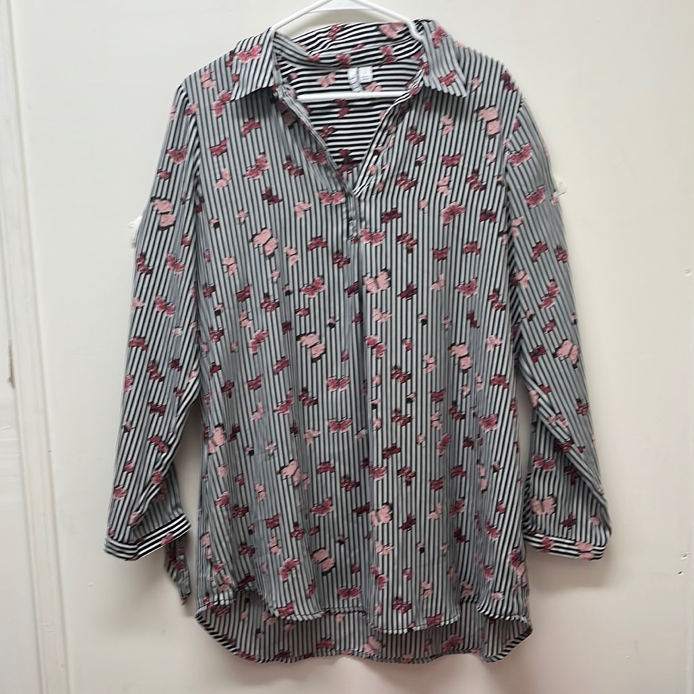 ELLE Floral & Stripes Blouse - Size L